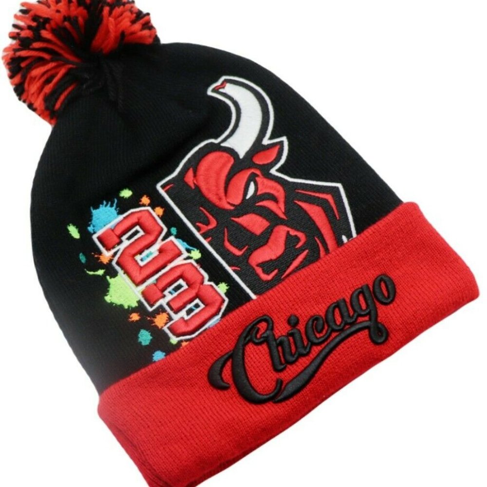 Chicago Premium Splash Cuffed Pom Beanie
